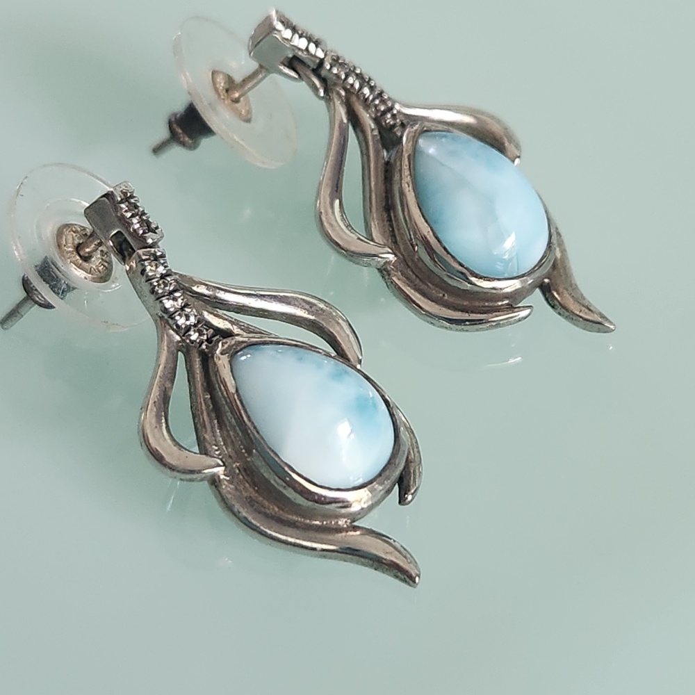 Marahlago Willow Sterling Silver Larimar White Sapphire earrings, preloved - Picture 4 of 10